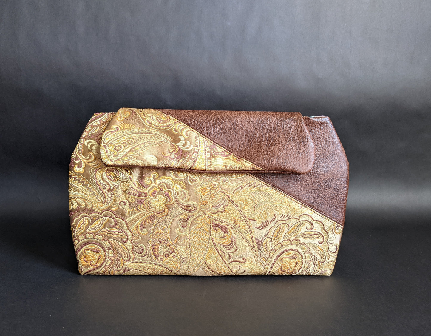 Two-Tone Haberry Oversized Clutch in Jacquard & Faux Leather