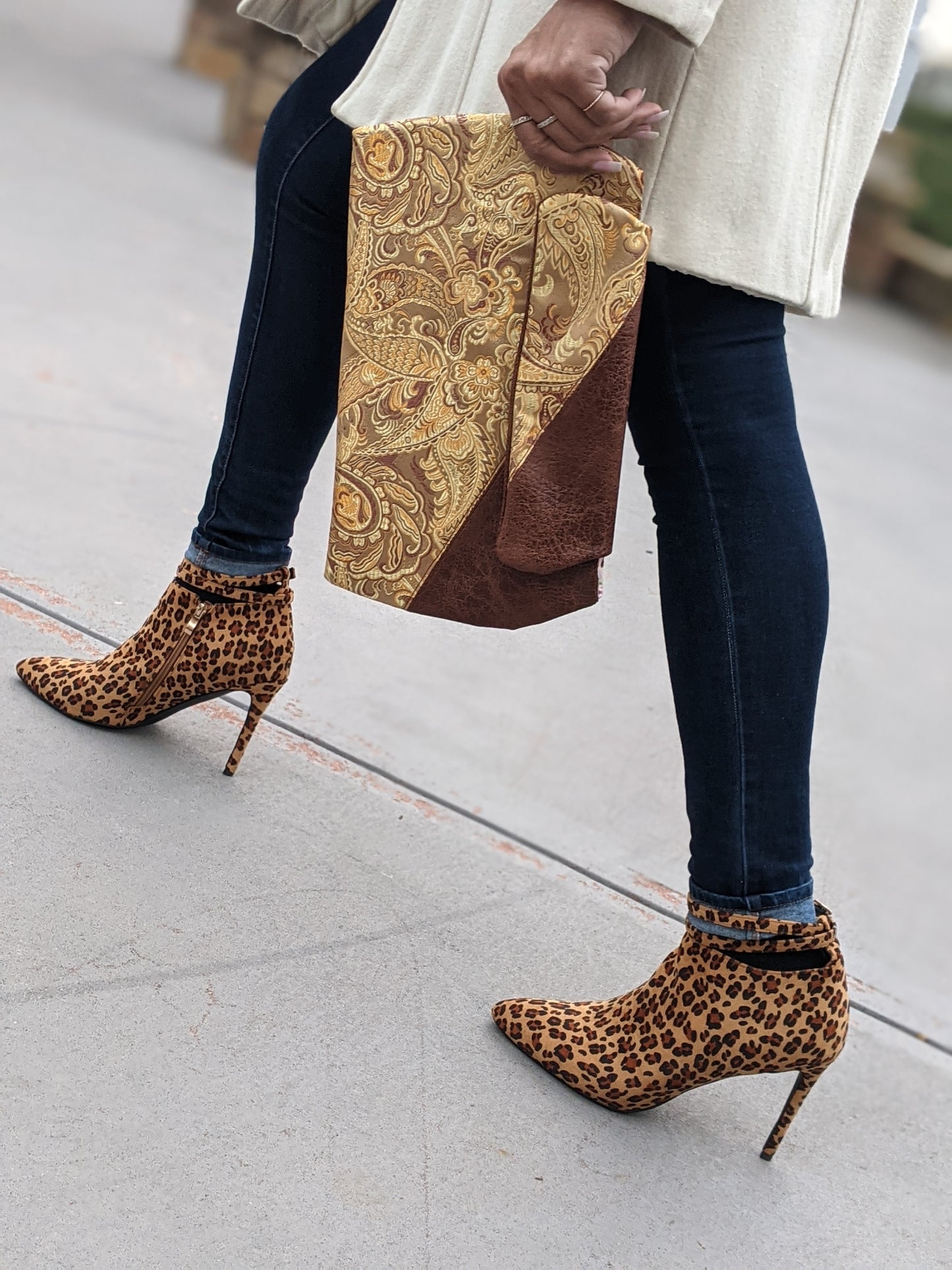 Two-Tone Haberry Oversized Clutch in Jacquard & Faux Leather