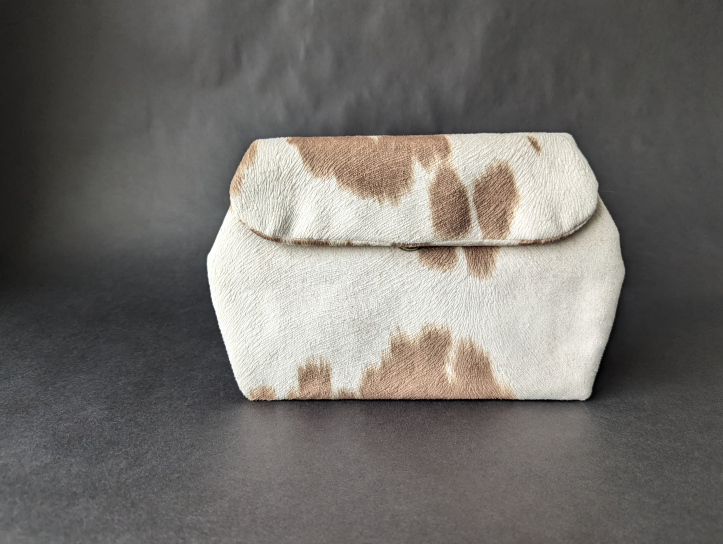 Muted Cow-Print Dileyas Belt Bag in Cream, Taupe