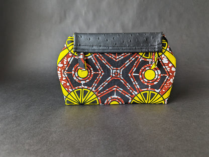 Ankara and Ostrich Vinyl Dileyas Waist Bag in Red, Yellow, Black, White