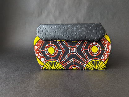 Ankara and Ostrich Vinyl Dileyas Waist Bag in Red, Yellow, Black, White