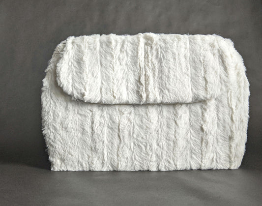 Off-White Faux Rabbit Fur Haberry Oversized Clutch